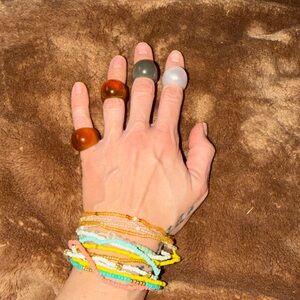 Chunky Gemstone Dome Rings — Brown, Amber, Olive & Pearl